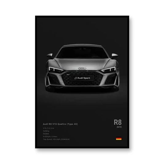 Audi R8 V10 Quattro Famous Brand Cars Canvas Wall Art Print Poster  Decoration